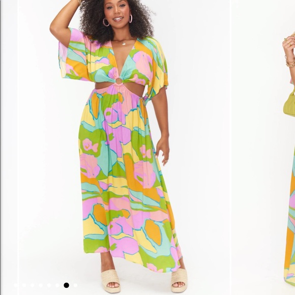 Show me your MuMu open front maxi dress M gorgeous print batwing sleeve unique - Picture 6 of 14